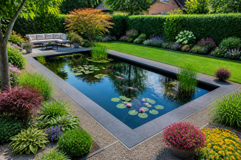 Etang de jardin rectangulaire paisible