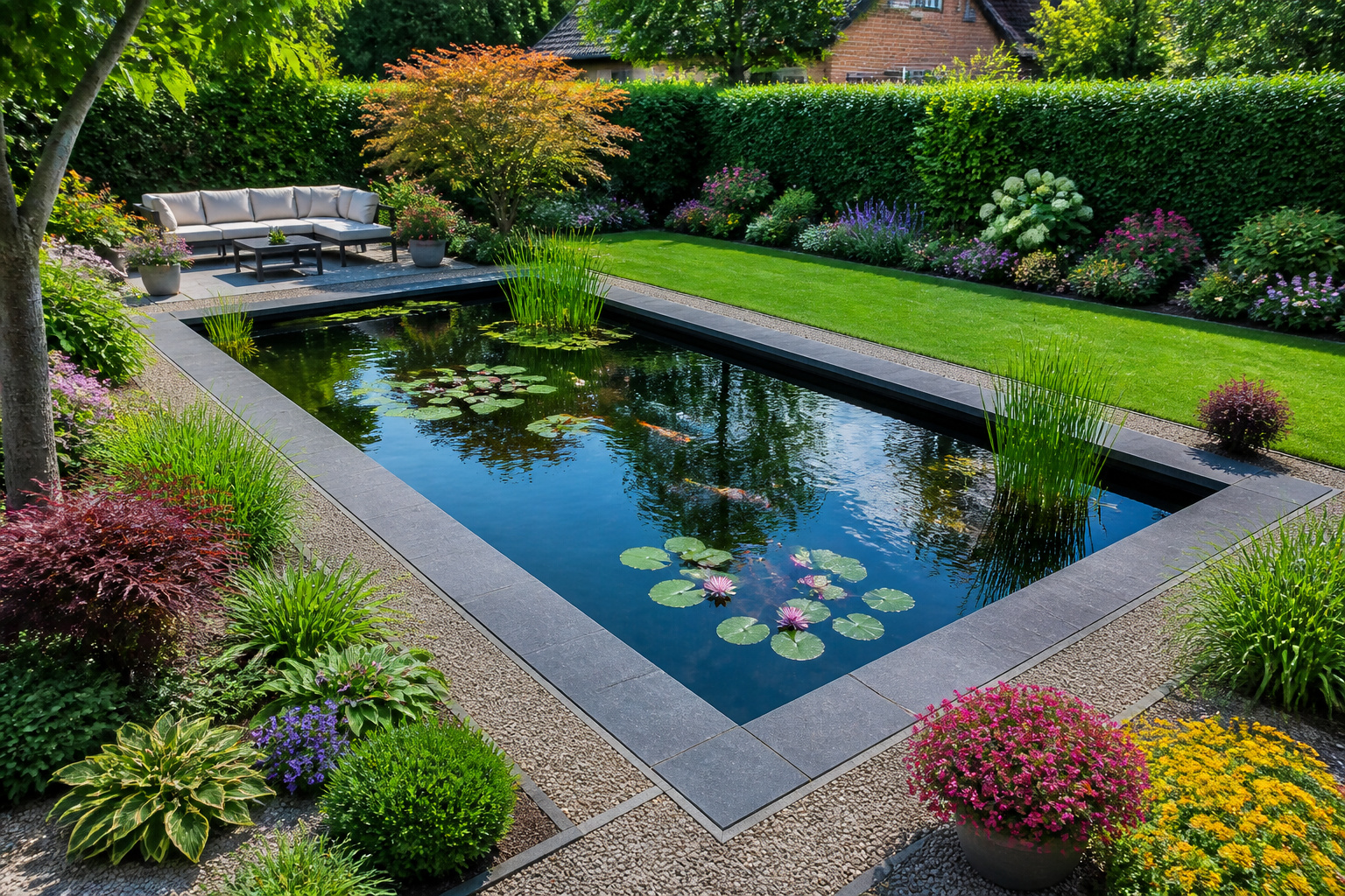 Etang de jardin rectangulaire paisible