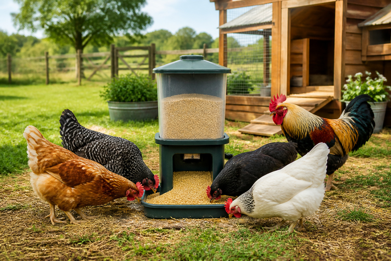 Poules gourmandes au distributeur automatique