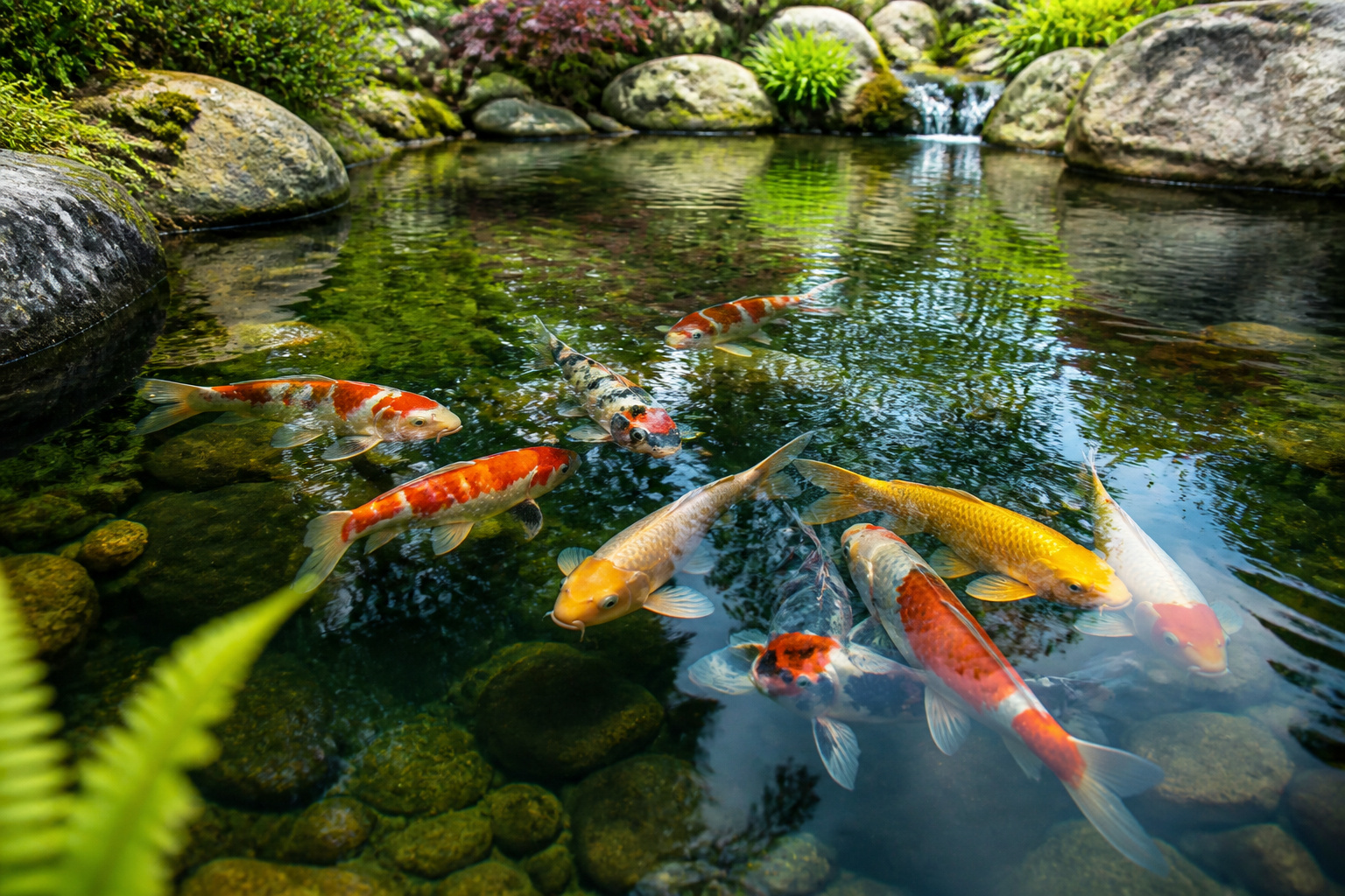 Bassins de koi paisibles et vibrants