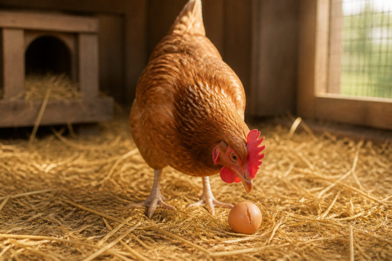 Poule et son oeuf fraichement pondu
