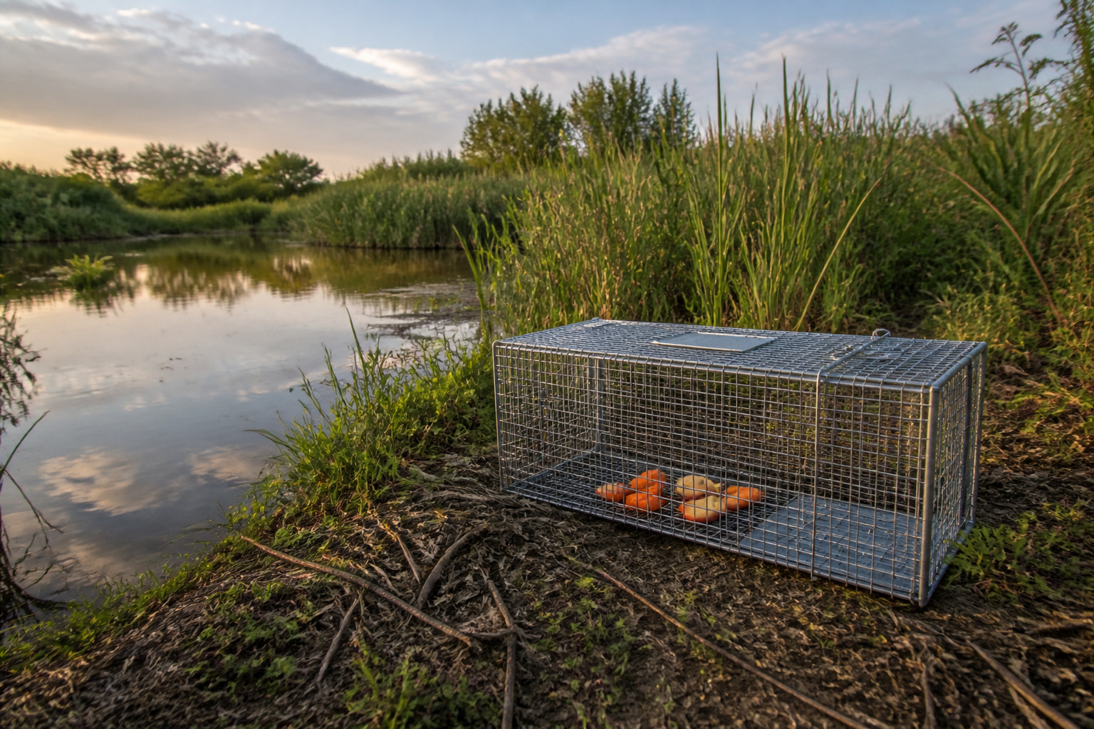 Piege a ragondin pret a lemploi au bord de leau